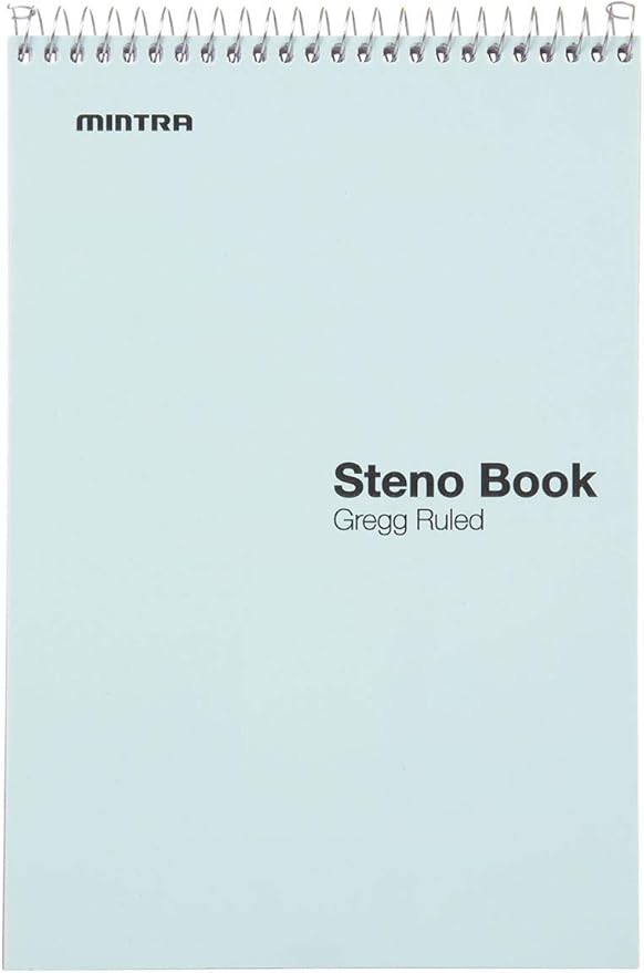 Mintra Office Steno Books Set - Top-Spiral Bound, Gregg Ruled, 70 Green Tint Sheets, Poly Pastel Covered Notebooks for Office, Professional, School & Work, Note-taking, Writing Pads, 6"x9", 4 Pack