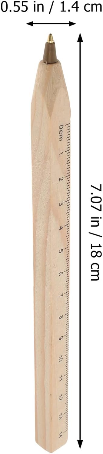SEWACC 12pcs Black Ballpoint Wooden Pens Biodegradable Wood Ballpoint Pens with Printed Scale Ruler for Construction and Office Use