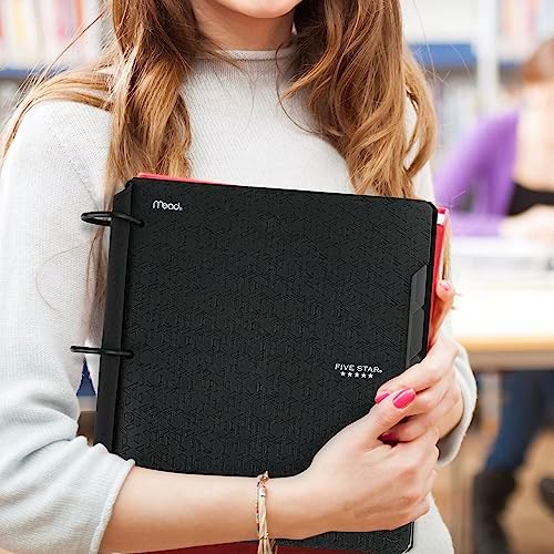 Five Star Flex Refillable Notebook + Study App,College Ruled Paper and 1-1/2 Inch TechLock Ring Binder with Pockets,Tabs and Dividers,300 Sheet Capacity,Black (29324AA2),(Pack of 6)
