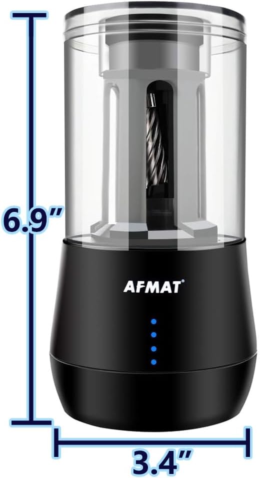 AFMAT Rechargeable Long Point Pencil Sharpener for Artist, 3 Point Options, Auto Stop, 8-25mm Super Long Tip, Electric Artist Pencil Sharpener for φ6-8.5mm Charcoal/Drawing/Sketching/Colored Pencils