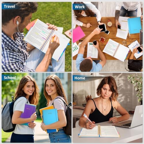 Hardcover Spiral Notebook Journal, 8"x10" Large B5 Notebooks with Removable Dividers Tab, 300 Pages Leather 5 Subject Notebook College Ruled, Lined Journal for Women Work School Note Taking, Lake Blue