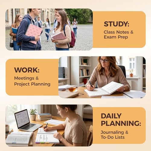 Hardcover Spiral Notebook Journal for Women & Men, Cute 5 Subject Notebook College Ruled for School & Work, Pink Journaling Notebooks with Removable Dividers Tabs, 8" x 10", 300 Pages, Bows