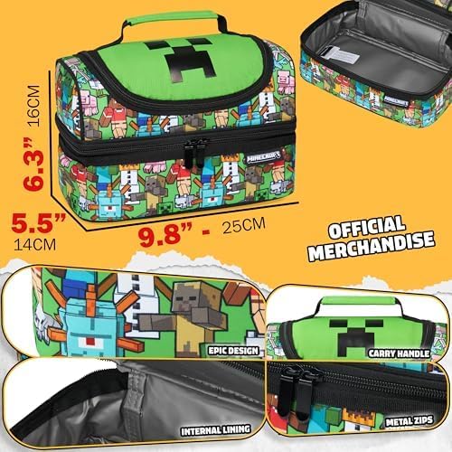 Minecraft Insulated Lunch Bag for Kids Creeper Lunchbox for Boys School Supplies Food Carrier Snacks Picnic Beach Days Travel Gamer Gifts for Kids (Multi)