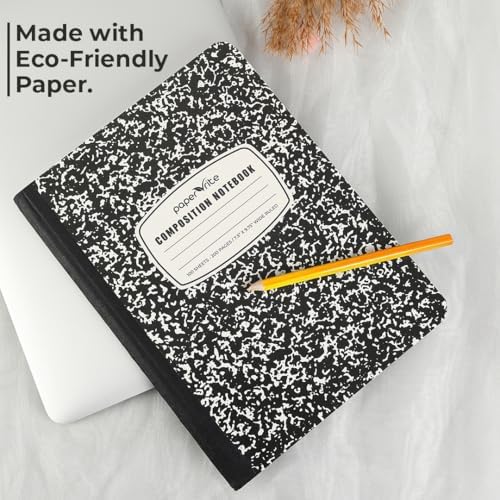 Paper Rite Assorted Marble Composition Notebook Wide Ruled (9.75x7.5 in), 100 Sheets | 200 Pages | For School, Office, Students, Teachers (4, Black)