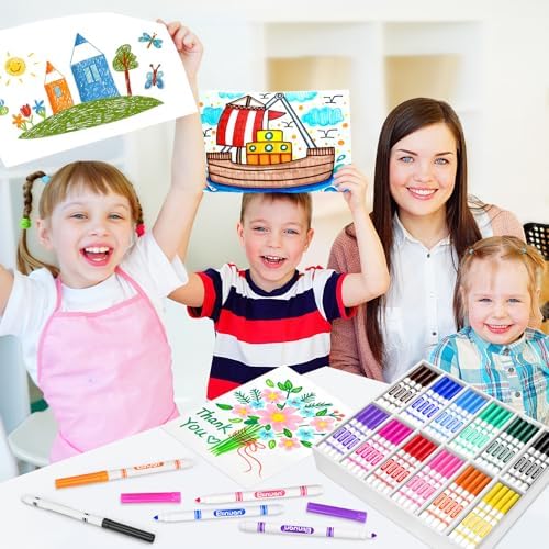 Ellinjan 240 Count Washable Markers Bulk, 12 Assorted Colors, Fine Line Colored Marker with Conical Tip, Washable Markers for Kids, Bulk Marker for Classroom, School Art Supplies for Students Teachers