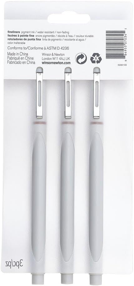 Winsor & Newton Fineliner Fine Point Pen Set, Assorted, Set of 3, Sepia