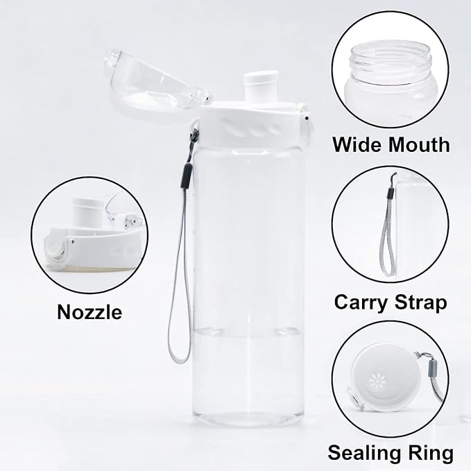 Clear Plastic Water Bottle | No Markings 24oz Chug Lid Sports Water Bottle | Leak Proof Re-Usable Flip Top Plastic Drinks Bottles for School, Exams, Office, Gym, Cycling (Clear-24oz)