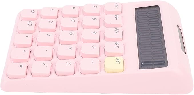 Asixxsix Desktop Calculator, Solar Powered 12 Digit Calculator Basic Functions Portable Design Large Clear Display with Responsive Mechanical Buttons for Office Home School (Pink)