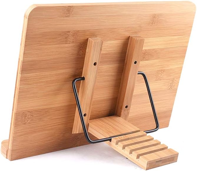 Adjustable Bamboo Book Stand Holder Tray Cookbook Reading Desk Sturdy Lightweight Bookstand-Textbooks Bookstands Music Books Reading Rest (Solid(11.2" x 8.3"))
