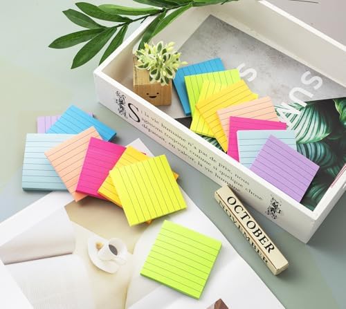 (16 Pack) Lined Sticky Notes 3x3 in Ruled Stickies,Bright Colors