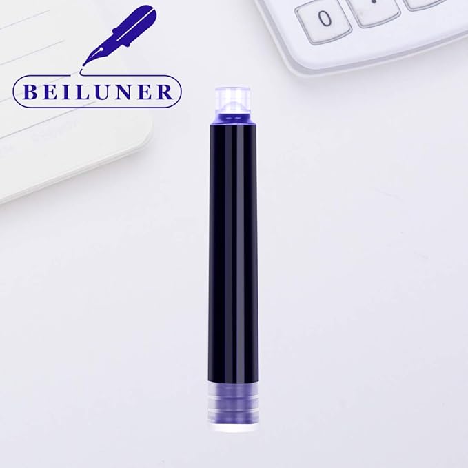 BEILUNER Fountain Pen Set Ink Cartridges Blue Color, Value Pack of 24 Refill Ink Cartridges, 2.6 mm Bore Diameter- Preppy Combo for Fine Writing