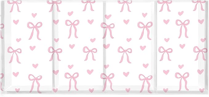 Aslsiy Cute Coquette Pink Bow Pen Holder White 4 Compartments Acrylic Pencil Holder Clear Makeup Brush Holder Desk Organizer Office Supplies
