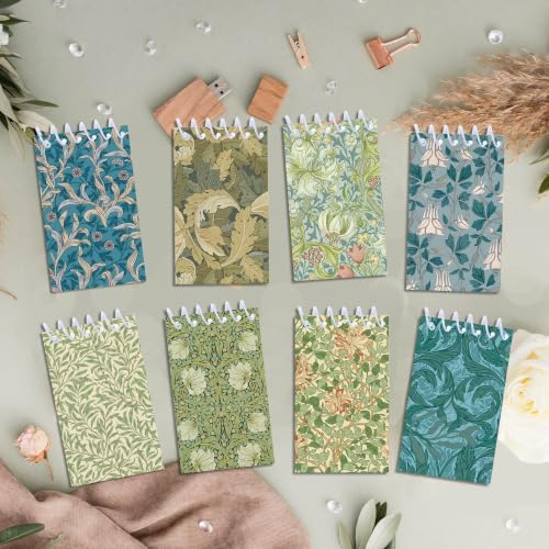 Vintage Floral Pocket Notebooks 24 Pack, Mini Spiral Notepad 2.36 x 3.94 Inch Small Journal Bulk, Cute Lined Memo Pads for Writing, William Morris Style Kraft Cover Top Wirebound Notepads for Office School Gifts