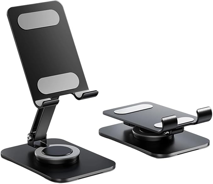 Carbon Steel Desktop Phone Stand Foldable Adjustable with Rotating Base for Video Calls Phone Tablet Portable Foldable Adjustable Desktop Rotating Desk Video Calling Online Learning Movie Hands
