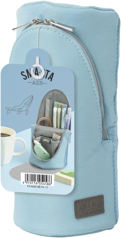 Sonic Sma-Sta Ash Standing Pen Case, Workspace Bag, Tech Accessories Organizer, Makeup Bag, Pencil Pouch Converts Into Smartphone Stand, Cosmetics Holder, and more, FD-8265-B, Blue