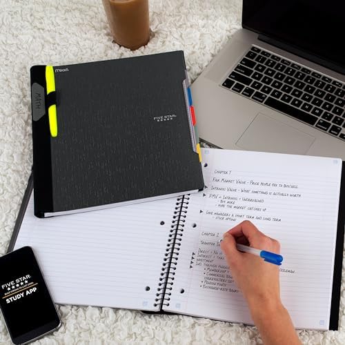 Five Star Advance Spiral Notebook + Study App, 5 Subject, College Ruled Paper, 8-1/2" x 11", 200 Sheets, Spiral Guard, Movable Tabbed Dividers, Pacific Blue (73150) (Pack of 6)