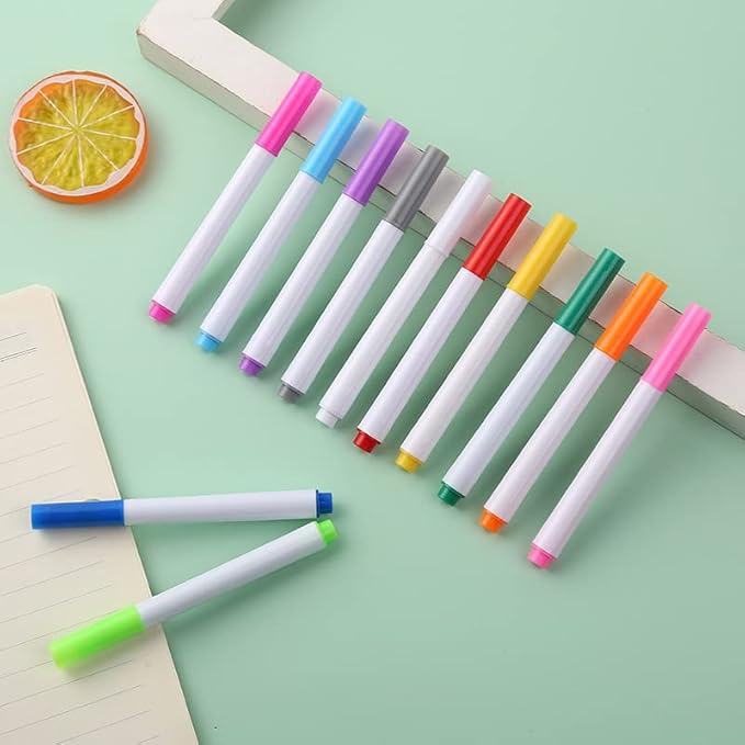Qrytoi Washable Coloring Markers Set - Suitable for Erasable Book Doodling Sets - 12 Erasable Color Marker Replacement Pens