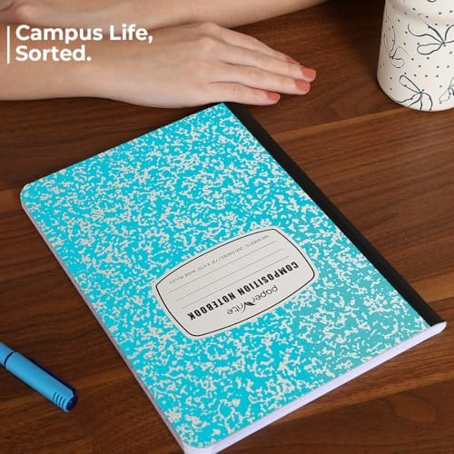 Paper Rite Assorted Marble Composition Notebook Wide Ruled (9.75x7.5 in), 100 Sheets | 200 Pages | For School, Office, Students, Teachers (5, Blue)
