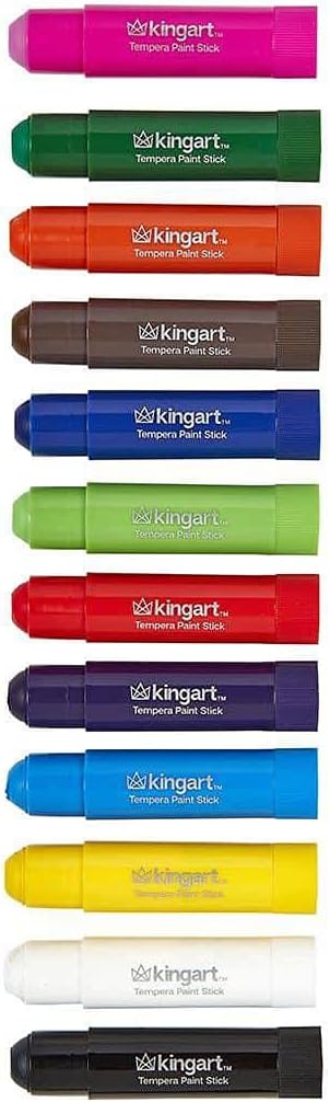 KINGART TEMPERA PAINT Sticks, Set of 12 Rich Colors, Solid Tempera Paint, Super Quick Drying, Non-Toxic, Work Great on Paper, Canvas, Wood, Glass and more