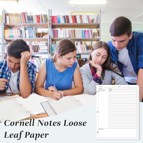 gisgfim 200 Sheets Cornell Notes Loose Leaf Paper Notebook Taking System Filler Paper 8.5×11 Inch 3 Hole Punch Cornell-Style Notes Pages Note Taking Supplies for School Office Business Home 80gsm