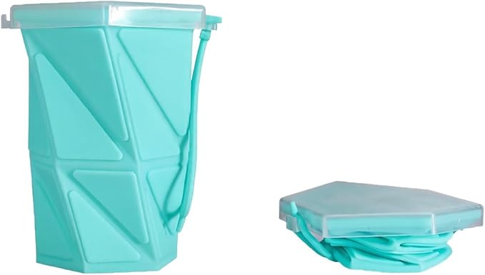 2 Pack Collapsible Silicone Cups with Lids, Food Grade Silicone Travel Mugs, Reusable Small Portable Mugs, Expandable Folding Camping Drinking Cups for Backpacking, Hiking & Outdoor Sports (Blue)