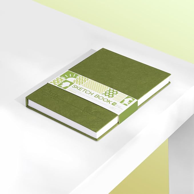 Arrtx Premium Hardcover Sketch Book, 60 Sheets/120 Pages, 180 GSM Thick Acid-Free Drawing Paper, Hardbound Sketch Pad with Inner Pocket, Green 8.5"x6.1" Sketchbook