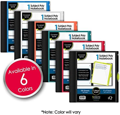 iScholar iQ 1-Subject Poly Cover Wirebound Notebook, College Ruled, 11 x 8.5 Inch Sheet Size, 100 Sheets, Cover Color May Vary (59902)