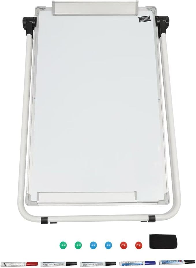 Standing Whiteboard, 36'' x 24'' Double Sided Portable Magnetic White Board with Stand, Height Adjustable White Board Easel for Classroom, Home & Office