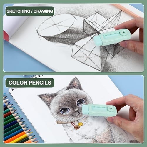 M&G 8 Pack Erasers, Green Sliding Retractable Eraser Push Pull Cute Pencil Erasers Soft Large Easy to Clean with Plastic Sleeve for Sketching Drawing Artists Teacher Pencils, Green