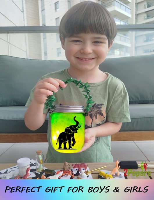 2Pepers DIY Zoo Animal Toy Night Light Art and Craft Kit for Kids Ages 3-12 Years, Animal Gift for Boys & Girls Birthday Present, Safari STEM Project Set, Jungle Sensory Bin Bedroom Decor Activity