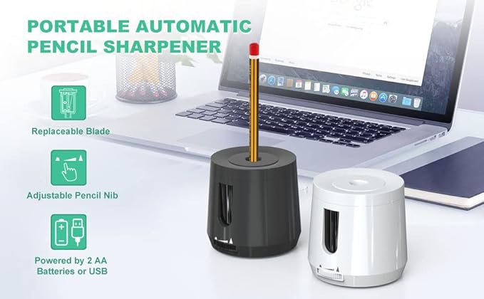 Bocyteopr Automatic Electric Pencil Sharpener, USB & Battery Operated, Adjustable Sharpening for Colored Pencils(6-8mm), for School/Classroom/Student(Black)