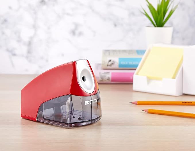 Bostitch Office Electric Pencil Sharpener for Classroom & Desk Use, Heavy-Duty Stall-Free Motor, High-Capacity Shavings Tray, Red (Pack of 6)