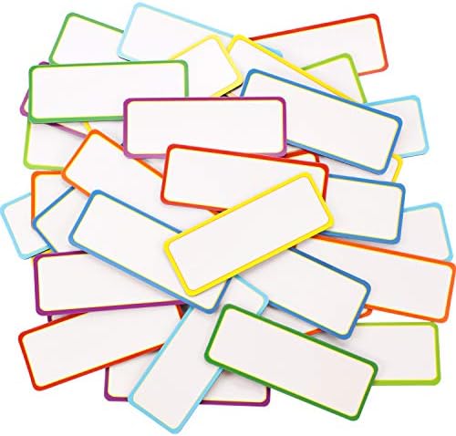 Leinuosen 40 Pcs Magnetic Dry Erase Labels Name Plate Tags Flexible Reusable Magnetic Label Stickers for Classroom Office Whiteboard Refrigerator Locker Shelf Craft(8 Bordercolor,3.2 x 1.2 Inch)