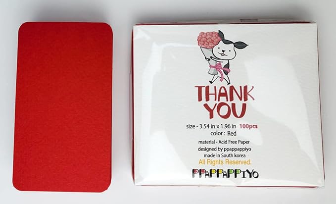 PPAPPAPPIYO 3.5x2 rounded corner index cards180gsm Thick Cardstock, Blank Colored Flash Cards for Study, Notes, Business Cards & Labels, Small Notecards 100 Pack (red)