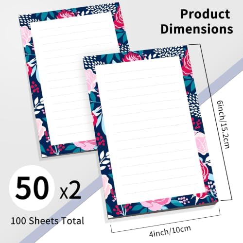 2 Pack Lined Sticky Notes 4x6 in, Cute Self-Stick Notepads with Lines, Large Memo Pads Strong Adhesive for Office, Home Blue Cute Flowers