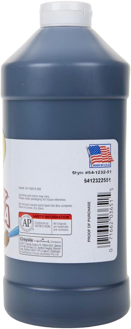 Crayola Premier Tempera Paint - Black (32oz), Paint for Kids, Arts & Crafts Supplies for Classrooms, Nontoxic, Ages 3+