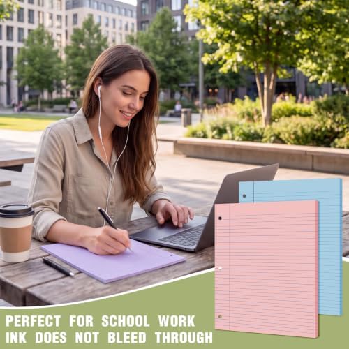 PerKoop 600 Sheets Colored Loose Leaf Paper 8.5" x 11" college ruled Lined 3 Hole Punched notebook Filler Paper for 3 Ring Binders Office School Supplies (Pastel Colors)