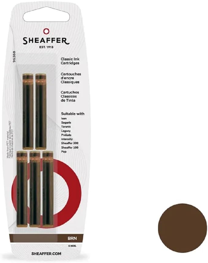 Sheaffer Skrip Fountain Pen Classic Ink Cartridge - Brown (five per card)