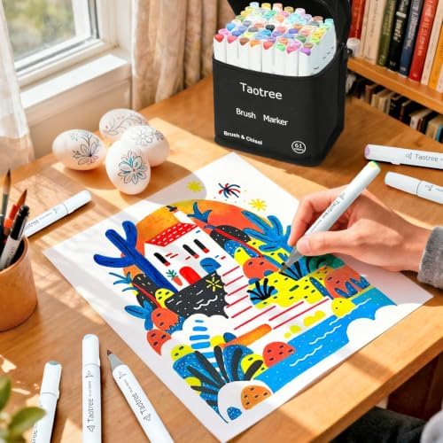Taotree Alcohol Markers Brush Tip, 61 Colors Dual Tip Brush Markers Set