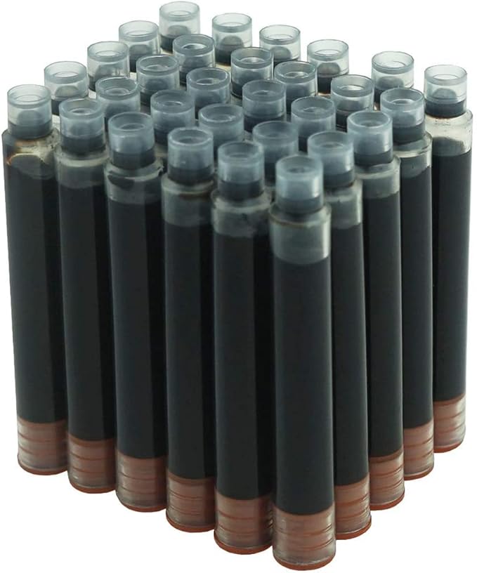 Asvine Hongdian Fountain Pen Ink Cartridges Brown Color, Set of 30 Refill Ink Cartridges, 3.4 mm Bore Diameter