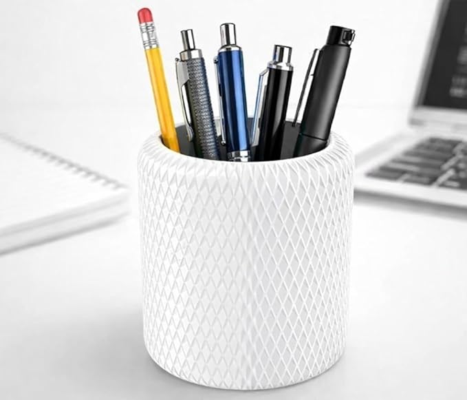 Minimalist White Textured Desk Organizer Pen Holder, Modern Pencil Cup for Home and Office