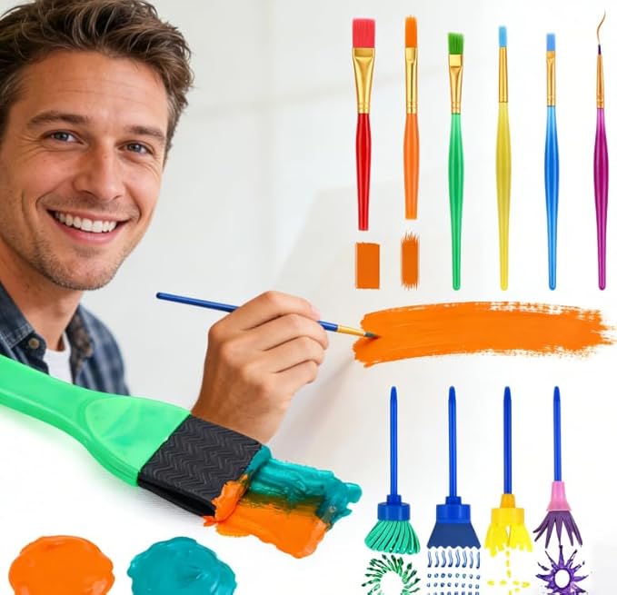 AROIC 82 Pack Washable Finger Paint Set, 12 Color Finger Paints 1 oz Each, Sponges, Painting Brushes, Waterproof Painting Apron, Palette Paper Drawing Gifts for Adults