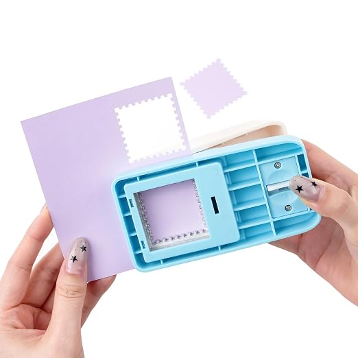 2 Pcs Stamp Punch, 1 Inch Square Stamp Punch & 1X0.8 Inch Rectangular Postage Stamps Punches, Stamps Shaped Paper Puncher, Portable Lever Action Craft Punches for Paper Crafting DIY Scrapbooking