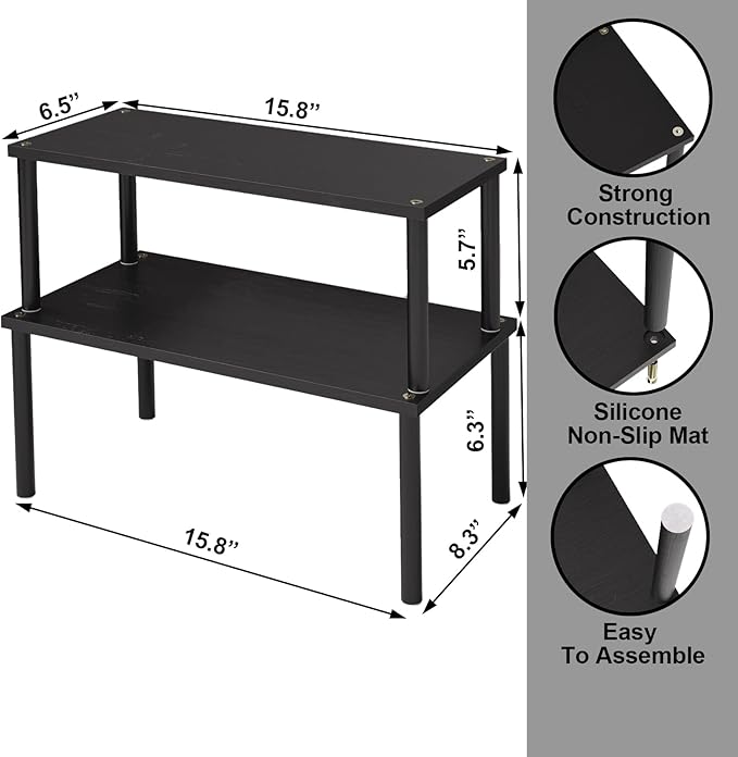 VERTORGAN Cabinet Organizer Shelf(Set of 2),Kitchen Counter Shelves,Bamboo Spice Rack Countertop and Cabinet,Stackable Expandable,Large(Black)