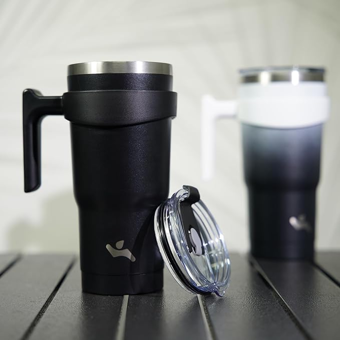 Konokyo 20 oz Tumbler with Handle and 2 Straw 2 Lid, Insulated Water Bottle Stainless Steel Vacuum Cup Reusable Travel Mug,Day Night
