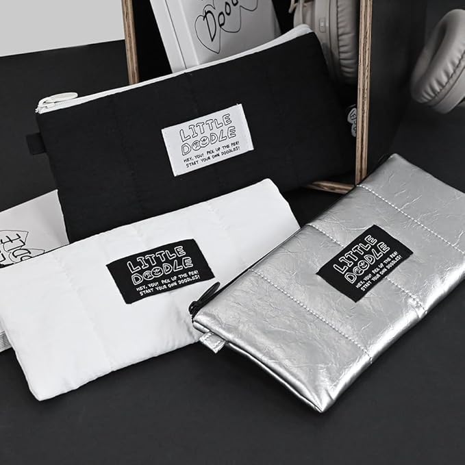 Monolike_Fabric/Cushion Pencil case (Little Doodle Cushion Pencil Case, Silver)