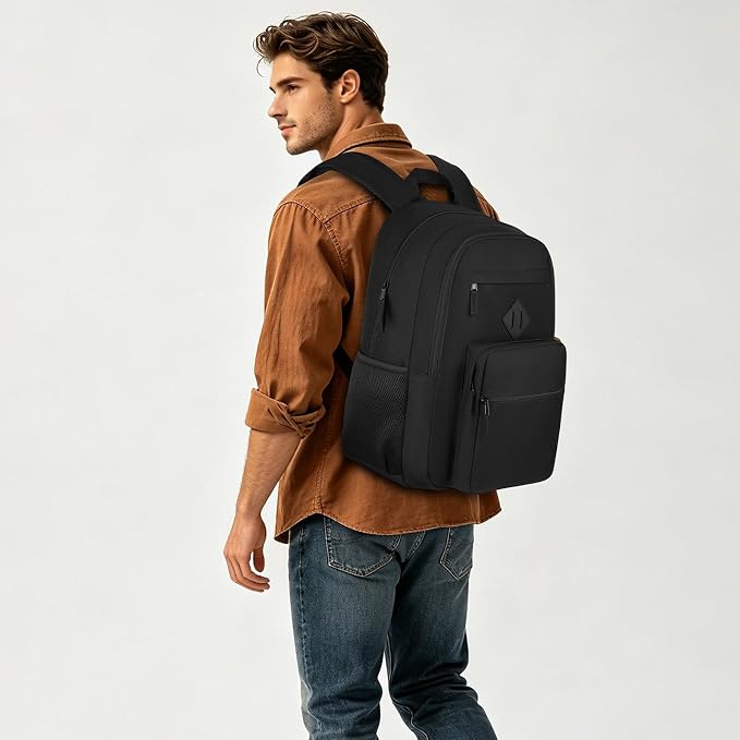 Black Backpack, School Backpack for Boys Girls, Lightweight Casual High School Bookbag, Daily-use Travel Laptop Backpack Fits 17.3 Inch Notebook