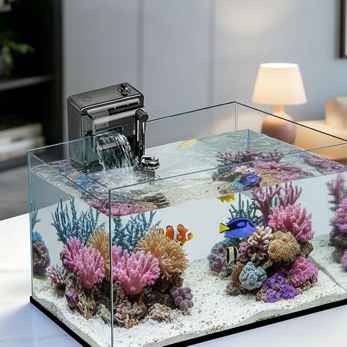 DONGKER Hang On Back Aquarium Filter, 3W/5W Multi-Stage Filtration | Automatic Height Adjustment Silent Waterfall Fish Tank Filter with Oil Skimmer Oxygen Increasing for Fish Tank