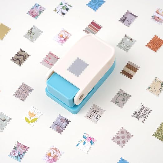 2 Pcs Stamp Punch, Rectangular Postage Stamps Punch, 1x0.8inch & Mini 0.66x0.53inch Stamp Puncher, Craft Lever Cutter Hole Stamps Paper Punches for Crafting Journaling DIY Scrapbooking Card Making