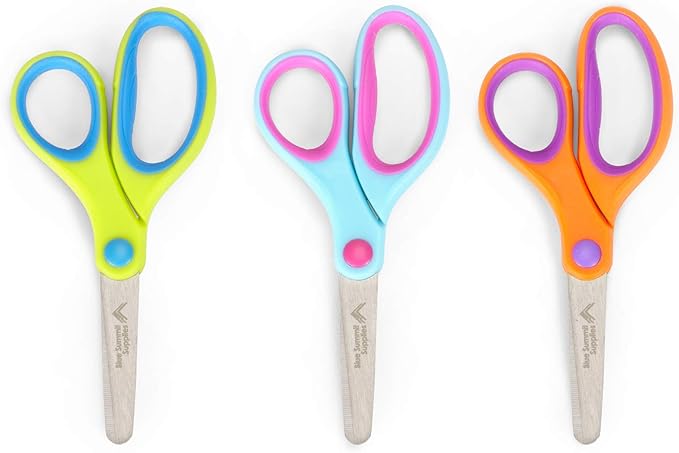 Blue Summit Supplies 30 Pack Kids Scissors Bulk with Comfort Grip, Bulk Scissors for Classroom and School, Blunt Tip for Student Safety, Assorted Colors - Orange, Blue, and Pink